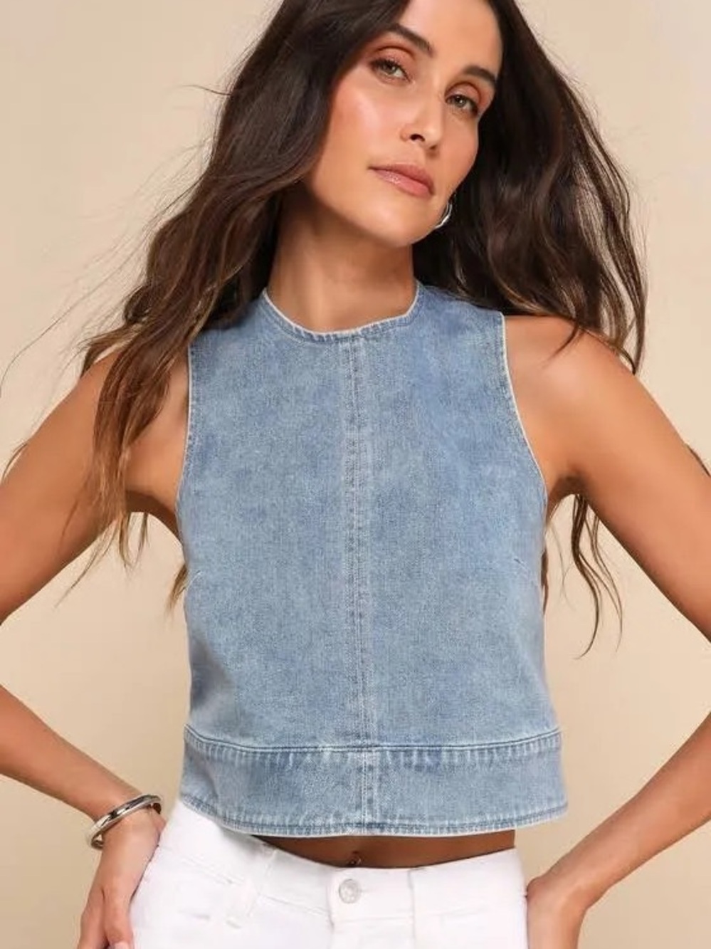 Lulu's Light Blue Sleeveless Denim Crop Top